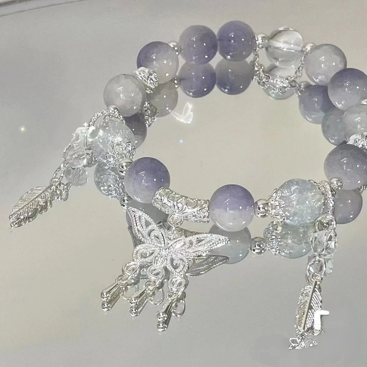 Korean Style Crystal Bead Bracelet - Flower Fox Feather Tassel Charm Jewelry Gift for Women Girls & Best Friends