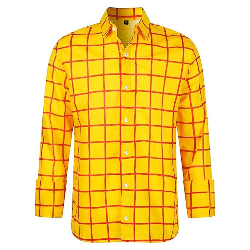 Men’s Plaid Long Sleeve Shirt - Casual 3D Printed Lapel Summer Shirt Unisex Fashion Top