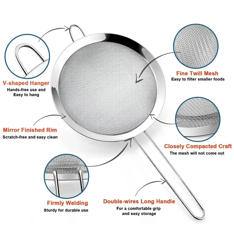 1/3/4pcs Stainless Steel Fine Mesh Strainer – Oil, Flour, and Pastry Sieve for Baking & Kitchen Use