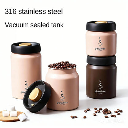 Vacuum Coffee Bean Storage Container - Stainless Steel Airtight Canister for Coffee, Spices & Food
