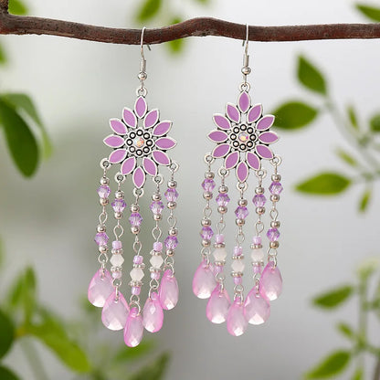 Bohemian Acrylic Water Drop Earrings - Crystal Bead Long Dangle Vacation Jewelry for Women