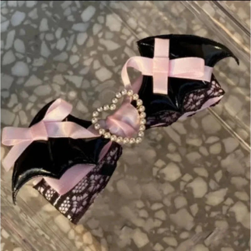 Lolita Lace Bow Hair Clip - Black Pink Sweet Girl Hairpin