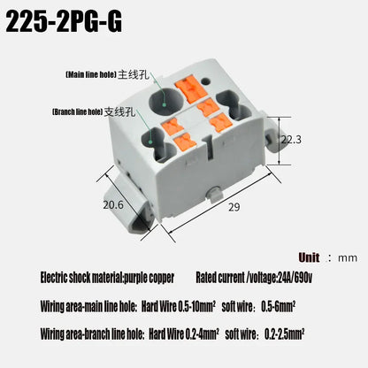 Compact Push-In Wire Connector Terminal Block – Fixed Modular Multi-Link Splicing 1-In Multiple-Out Lighting Connector 225 Series