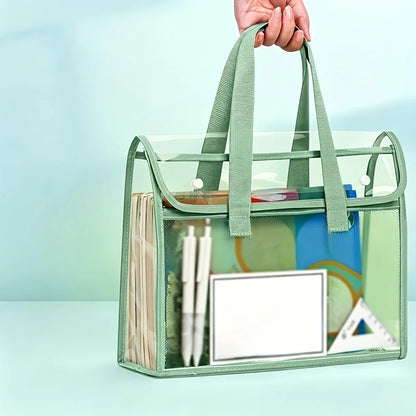 Double Layer Clear Tote Bag - Large Waterproof Portable Handbag for Students, Books, Documents & Stationery Storage