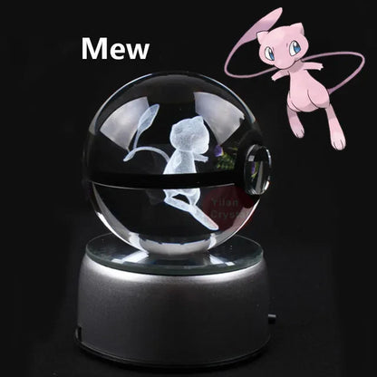 Anime Pokemon 3D Crystal Ball – Snorlax & Charizard Engraved Pokeball Figure with LED Light Base, Kids Gift