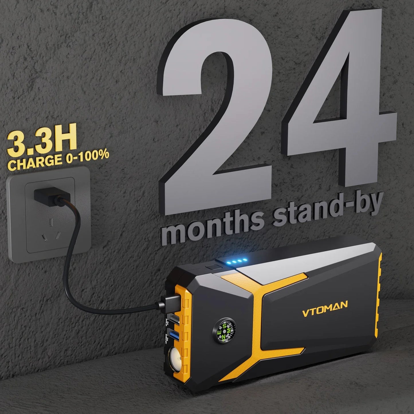 VTOMAN V6 Pro Car Jump Starter - 2000A Portable Power Bank Battery Charger Emergency Vehicle Booster Starting Device