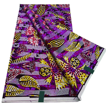 African Golden Glitter Wax Fabric - 6 Yards Ankara Batik Pagne Material for Sewing & Fashion Designs