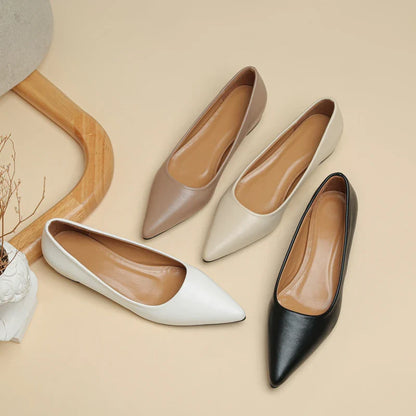 Women’s Pointed Toe Leather Heels – Shallow Mouth Square Heel Elegant Dress Shoes, Zapatos Mujer