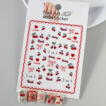 5D Macaron Nail Stickers - Embossed Flower, Fruit, Bear & Rabbit Charms for Summer DIY Manicure Decoration