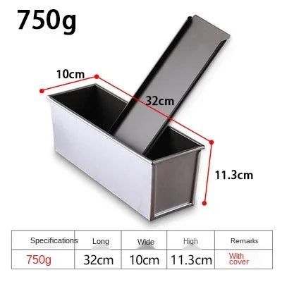 Aluminum Alloy Non-Stick Toast and Bread Loaf Pan – Black Cake Mold with Lid, Available in 250g to 1000g Sizes