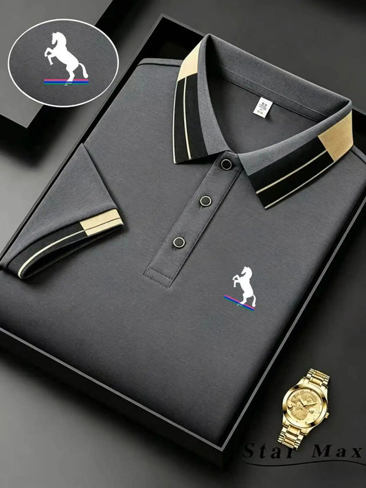 Men’s Luxury Horse Embroidered Polo Shirt - Milan Style Short Sleeve Casual Business Summer T-Shirt