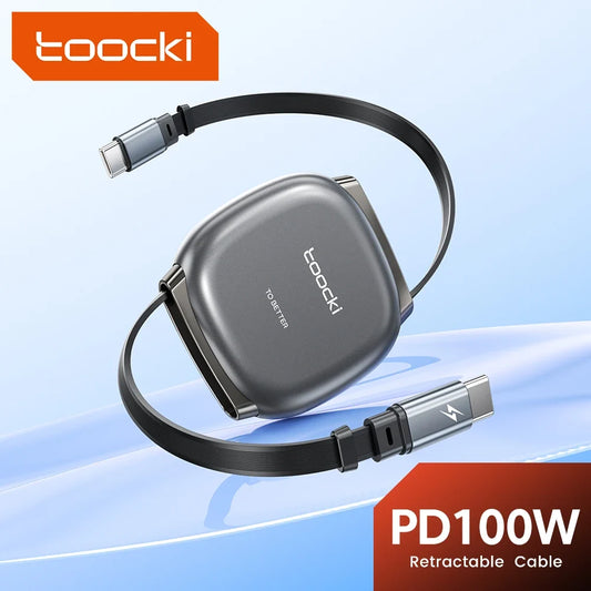 Toocki 100W Retractable USB-C Cable - Mini Fast Charging & 480Mbps Data Cable for iPhone 16 15 Pro Max Samsung Devices