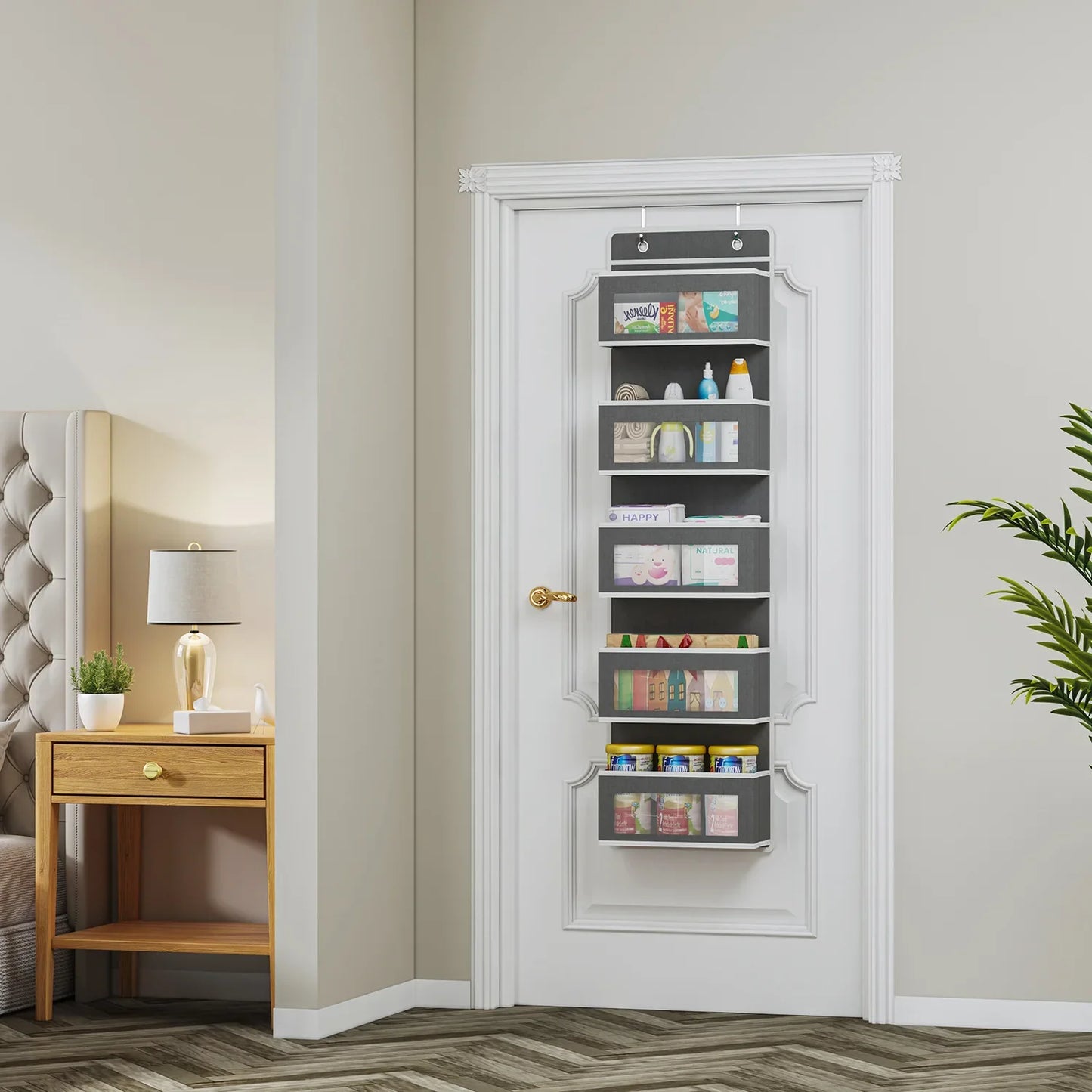 5-Shelf Hanging Storage Organizer - Anti-Tilt Over Door Storage with Large Capacity Pockets for Bedroom & Bathroom
