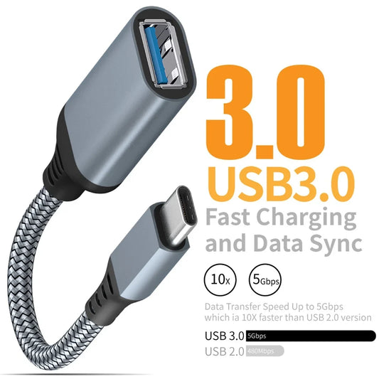 USB 3.0 OTG Adapter Cable - Type C to USB A Male-Female Extension Cable for Phones, Tablets, PCs & Car Devices