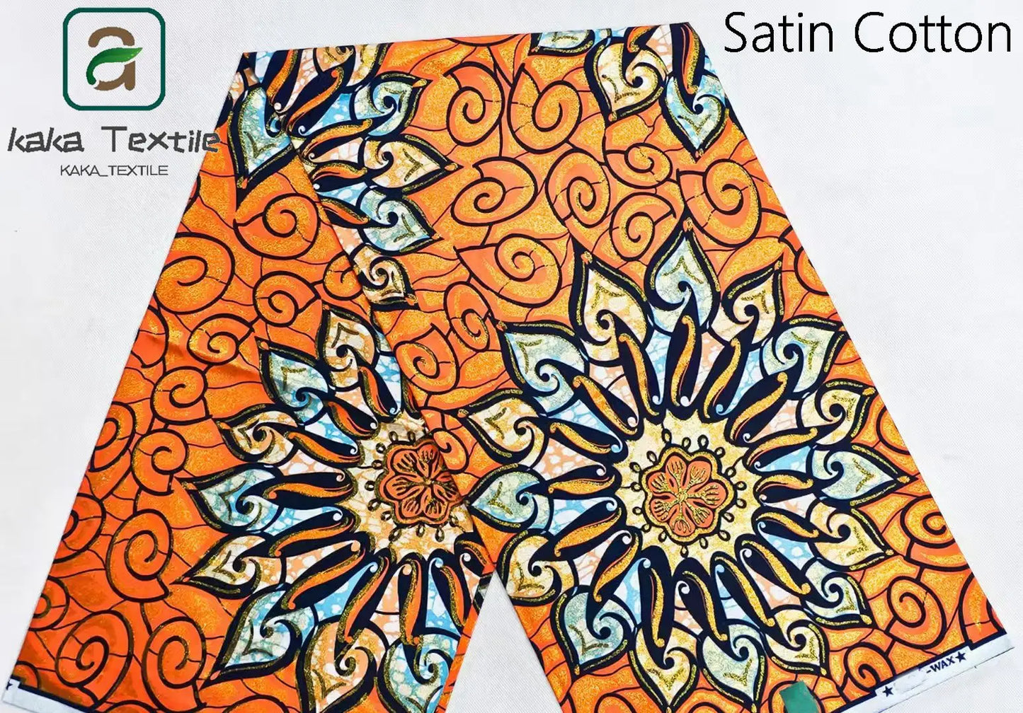 African Golden Glitter Wax Fabric - Soft Cotton Ankara Gold Print Batik 6 Yards