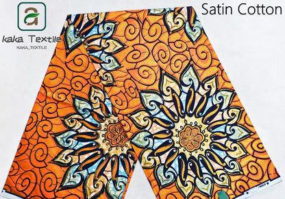 African Golden Glitter Wax Fabric - Soft Cotton Ankara Gold Print Batik 6 Yards