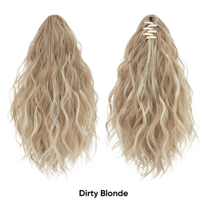 13-Inch Premium Synthetic Curly Claw Clip Ponytail – Blonde Brown Short Hairpiece, Fake Hair Extensions P064