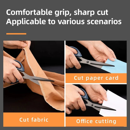Professional 180mm Office Scissors - Heavy Duty Black Blade Stainless Steel Cutting Tool for Paper, Craft & Workspace Use