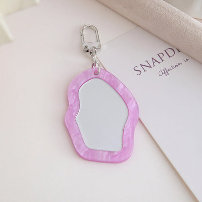 Mini Resin Makeup Mirror Keychain - Irregular Portable Touch-Up Mirror Bag Charm for Purses & Backpacks