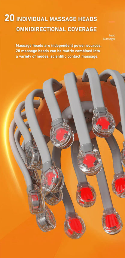 20-Head Orange Scalp Massager – Red Light Vibrating Octopus Scratcher for Relaxation, Stress Relief & Migraine Relief
