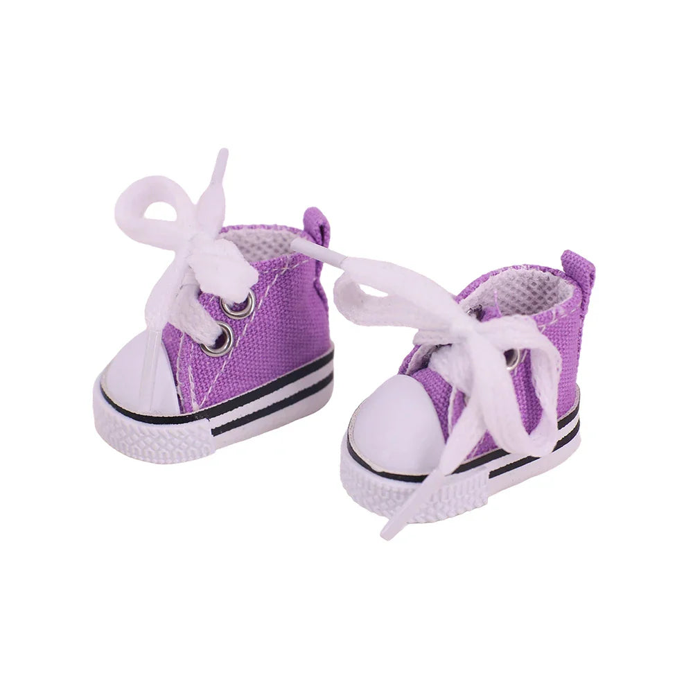 3.8cm Doll Shoes for 17cm Labubu Doll — Solid Color Lace-Up Canvas PU Shoes, Doll Clothing Accessories & Girl’s Toy Gift