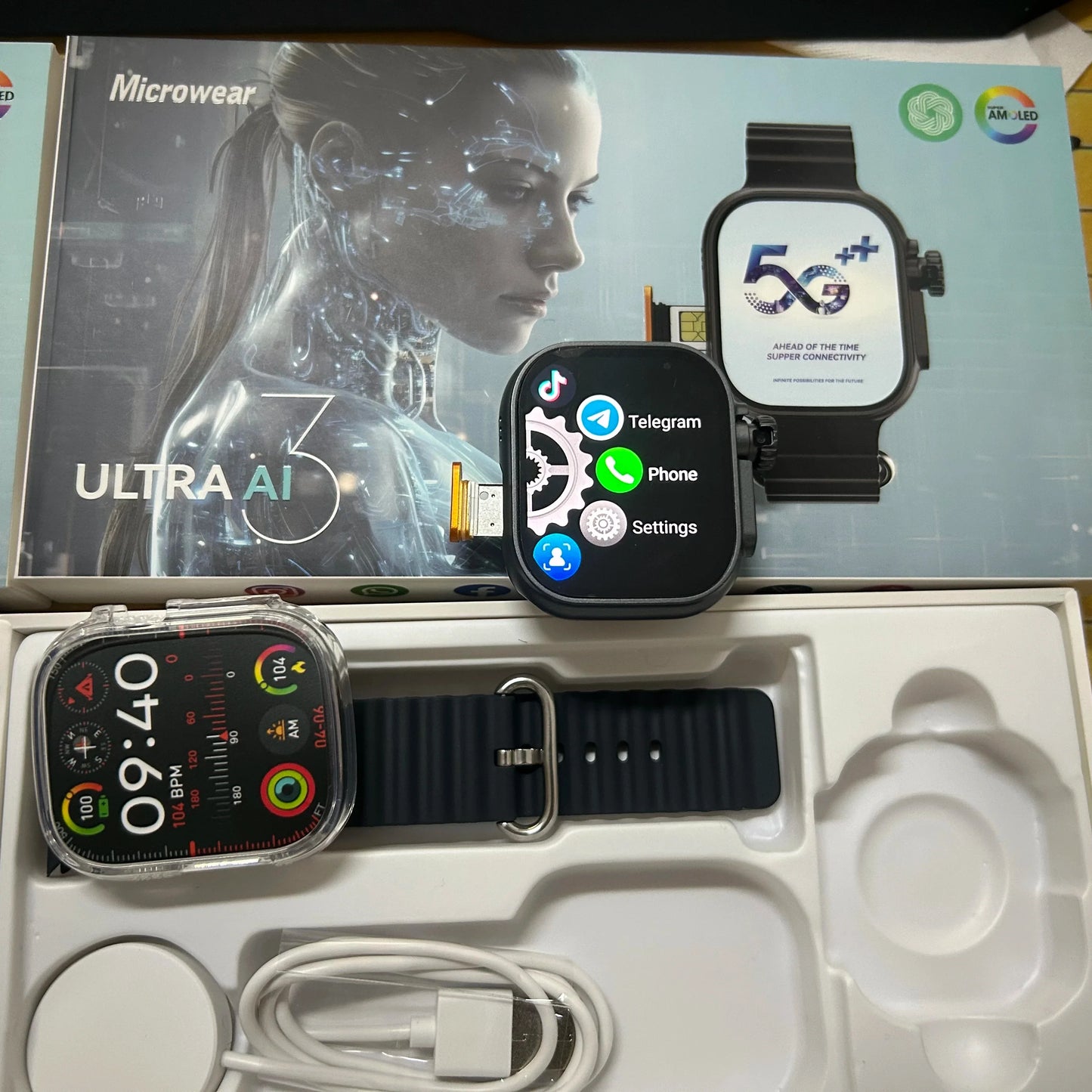 Microwear Ultra Ai3 Smartwatch – 5G, 180° Rotating Camera, Google Play, GPS, WiFi, 2.2" AMOLED HD Display, 4G Calling for Men
