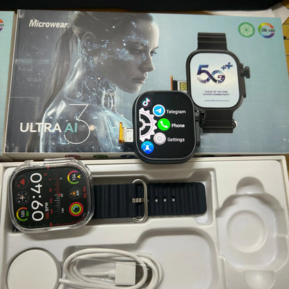 Microwear Ultra Ai3 Smartwatch – 5G, 180° Rotating Camera, Google Play, GPS, WiFi, 2.2" AMOLED HD Display, 4G Calling for Men