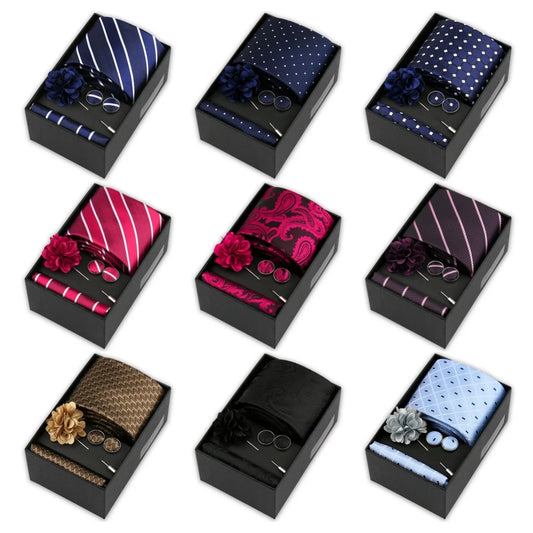 Men’s 4-Piece Tie Set Gift Box - Elegant Necktie with Handkerchief, Cufflinks & Brooch for Business, Wedding & Suit Accessories