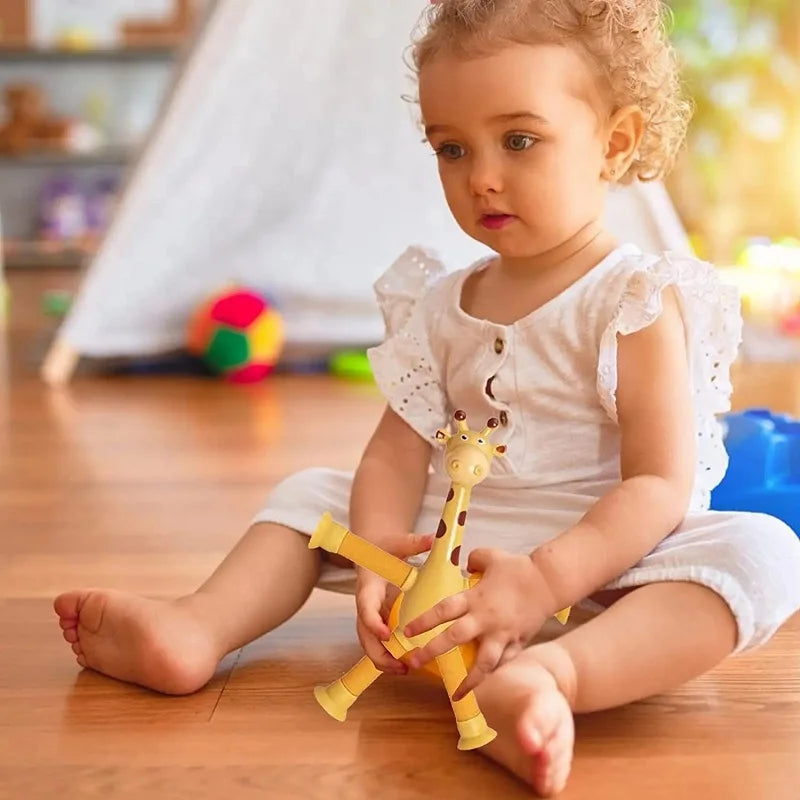 Christmas Suction Cup Pop Tubes: Telescopic Giraffe Fidget Sensory Toy - Stress Relief Bellows Anti-Stress Squeeze Toy for Children