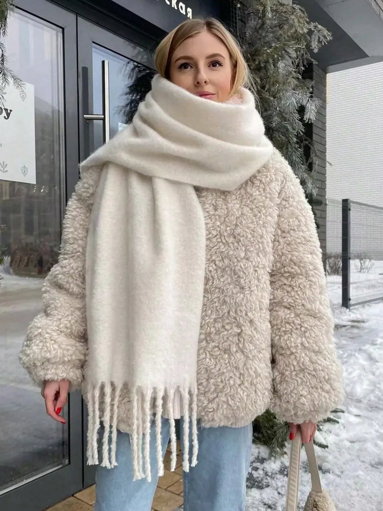 Luxury Women’s Winter Scarf – Cashmere Pashmina Shawl Wrap, Thick Soft Solid Tassel Scarf Long Stole