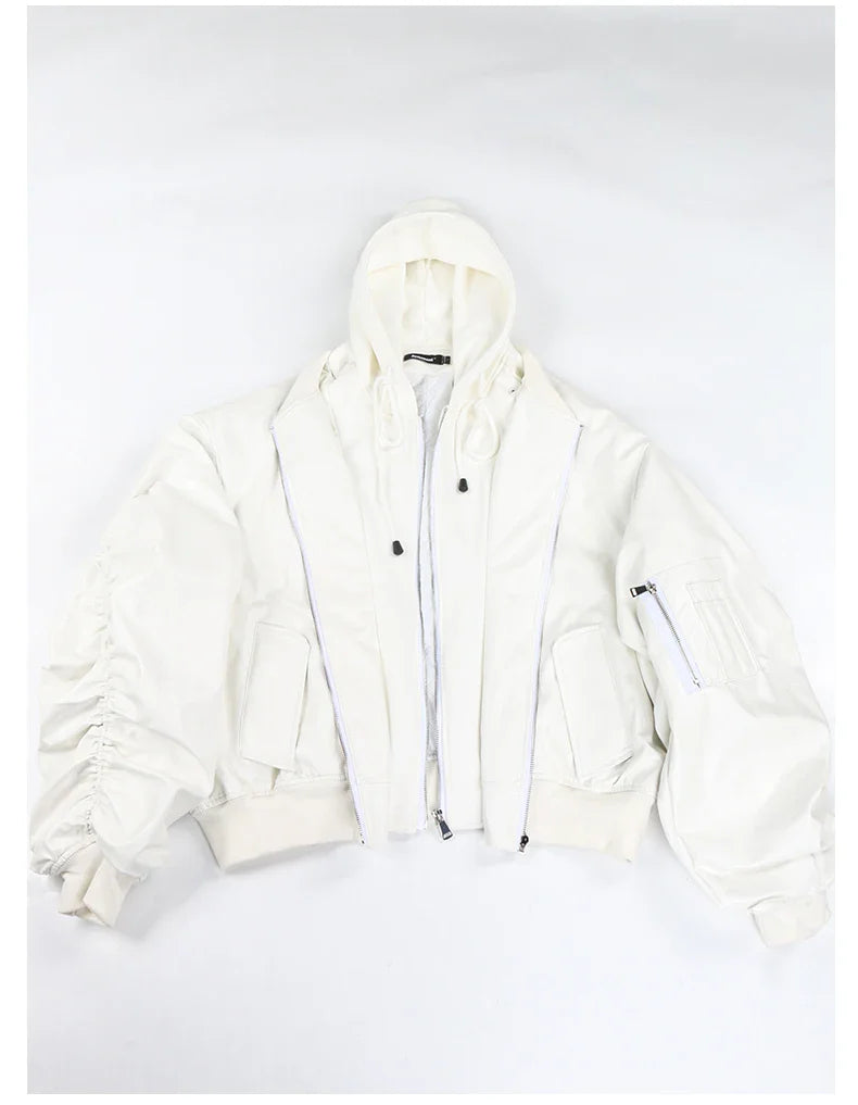 Mauroicardi Autumn Winter Oversized PU Leather Bomber Jacket for Men - Thickened Warm Hooded Luxury Designer Coat