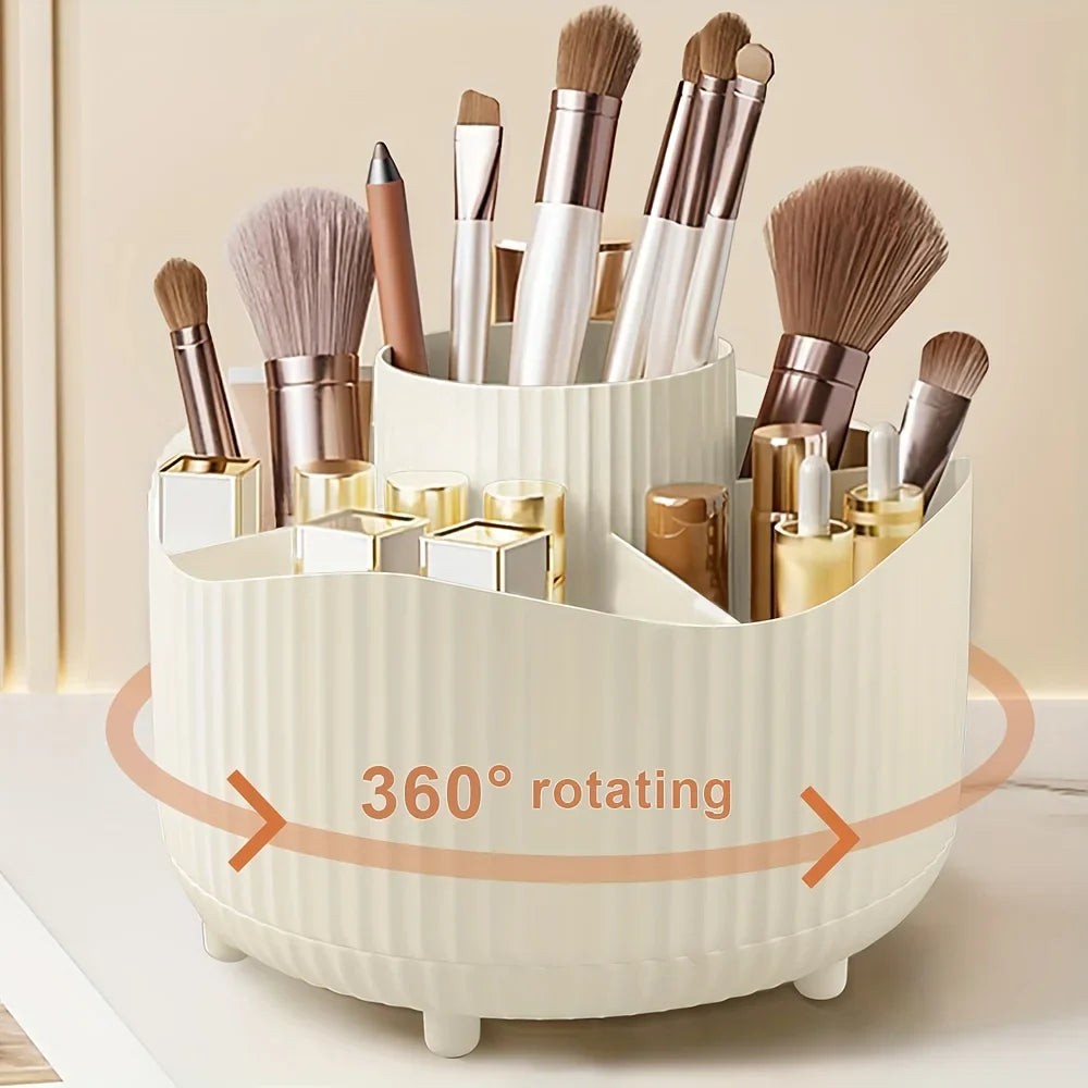 360° Rotating Makeup Brush Holder - 5 Slot Cosmetic Organizer for Brushes, Skincare & Vanity Storage