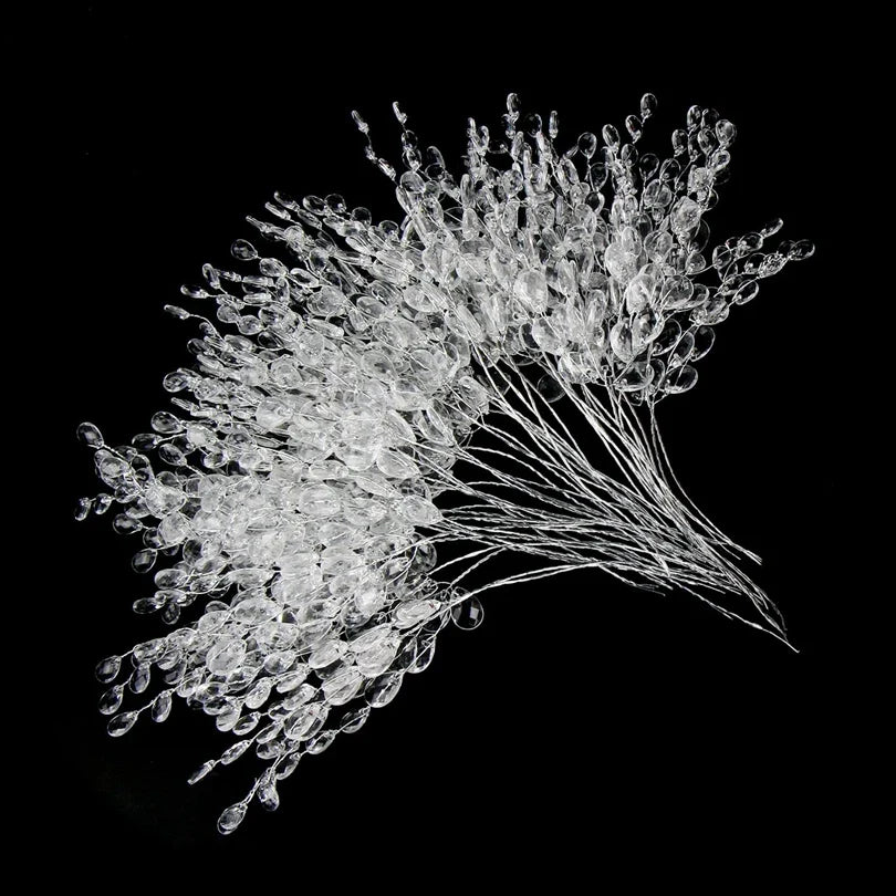 Artificial White Crystal Acrylic Water Droplet – Handmade Christmas & Wedding Bridal Bouquet, Wreath, Hairpin DIY Decor Accessory