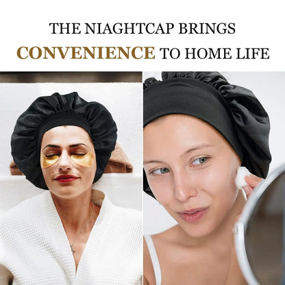 Women's Satin Hair Bonnet for Sleeping - Silk Wide-Brimmed Sleeping Hat with Elastic Soft Band for Hair Care