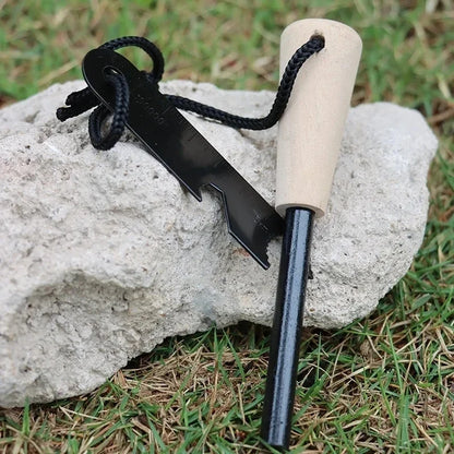 Wilderness Survival Flint Kit - Magnesium Fire Starter Stick with Wooden Handle for Camping Outdoor Emergency Gear