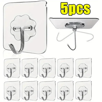 Transparent Heavy Duty Self-Adhesive Wall Hooks – Multi-Purpose Key & Towel Holder for Kitchen and Bathroom