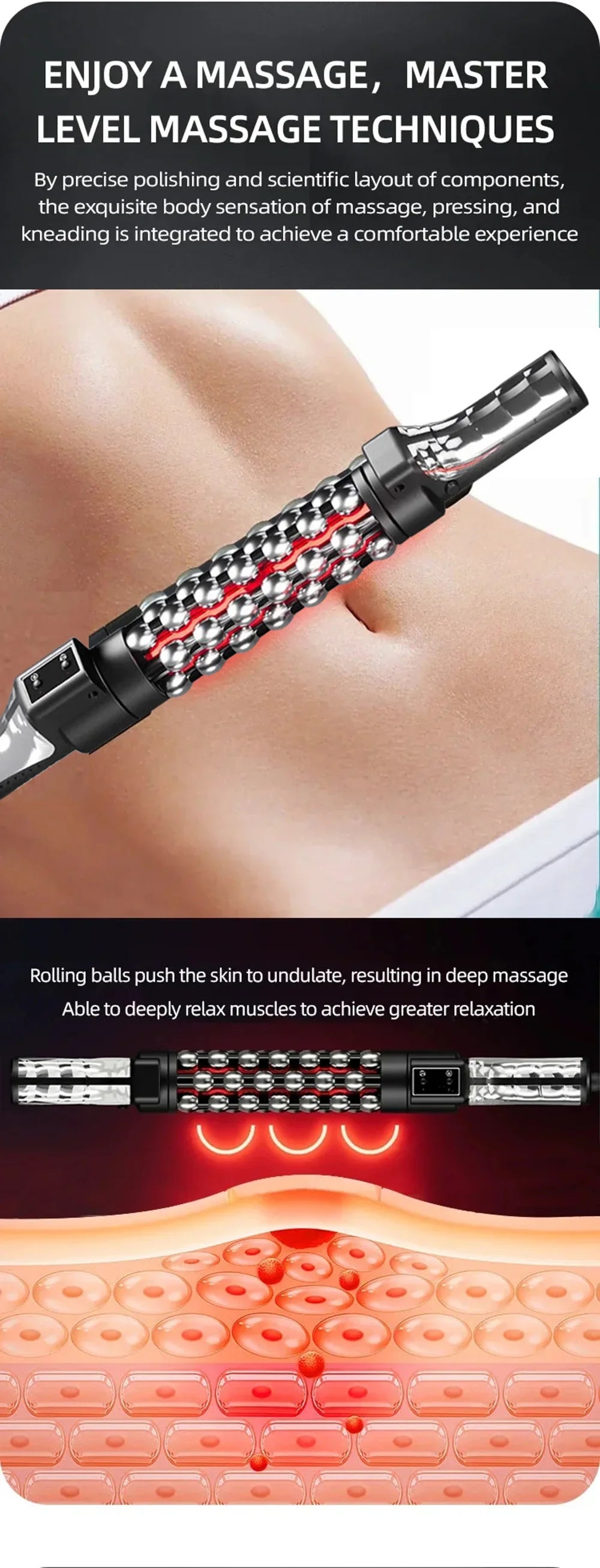 36W Red Light Heated Massage Device - 360° Rotating Roll Massager for Body & Anti-Cellulite Treatment