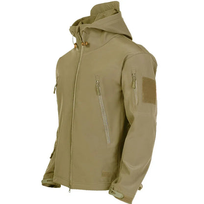 Military Shark Skin Soft Shell Jacket for Men - Tactical Windproof & Waterproof Army Combat Bomber Coat with Hood