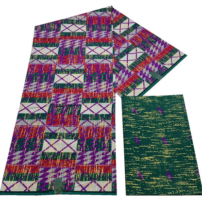 Kente Golden Wax Cotton Fabric - African Dutch Nigerian Ankara Batik Party Dress Fabric 2+4 Yards