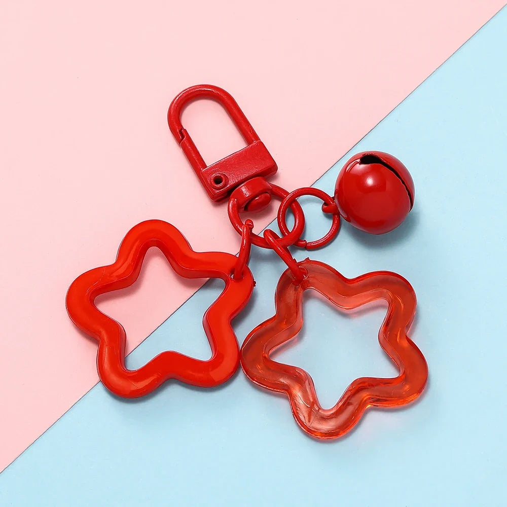 Hollow Star Bell Charm Keychain - Colorful Acrylic Bead Pendant for Bags, Lanyards & Jewelry Making Accessories