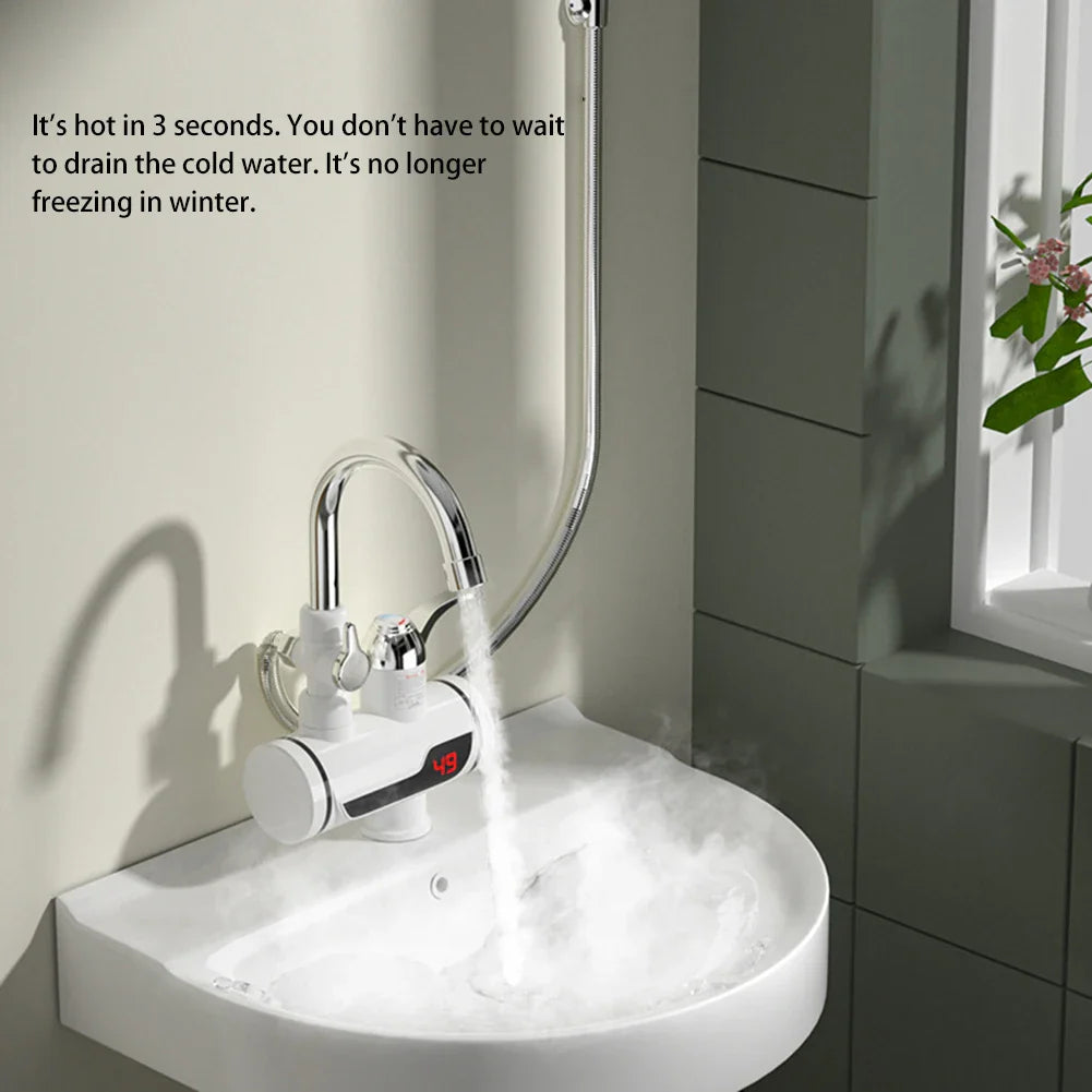 3000W Instant Electric Water Heater — EU Plug Digital Display Tankless Shower & Kitchen Faucet 220V