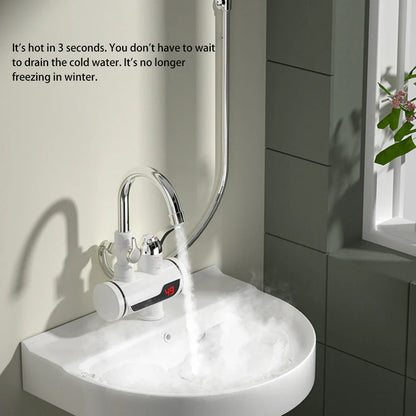 3000W Instant Electric Water Heater — EU Plug Digital Display Tankless Shower & Kitchen Faucet 220V