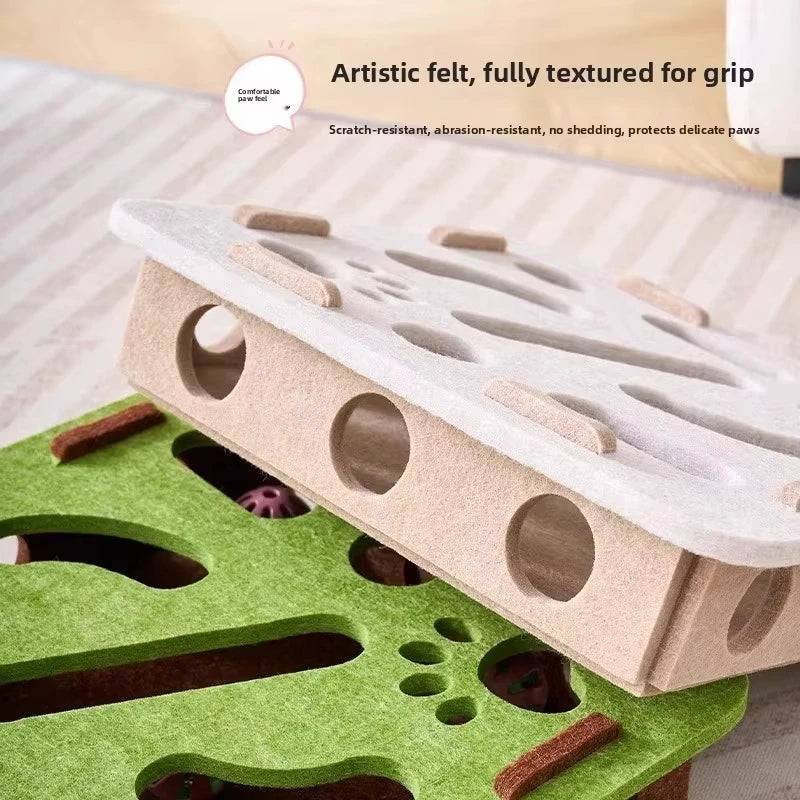 Cat Felt Puzzle Toy Box - Interactive Exercise & Hunting Game With Ball for Indoor Cats