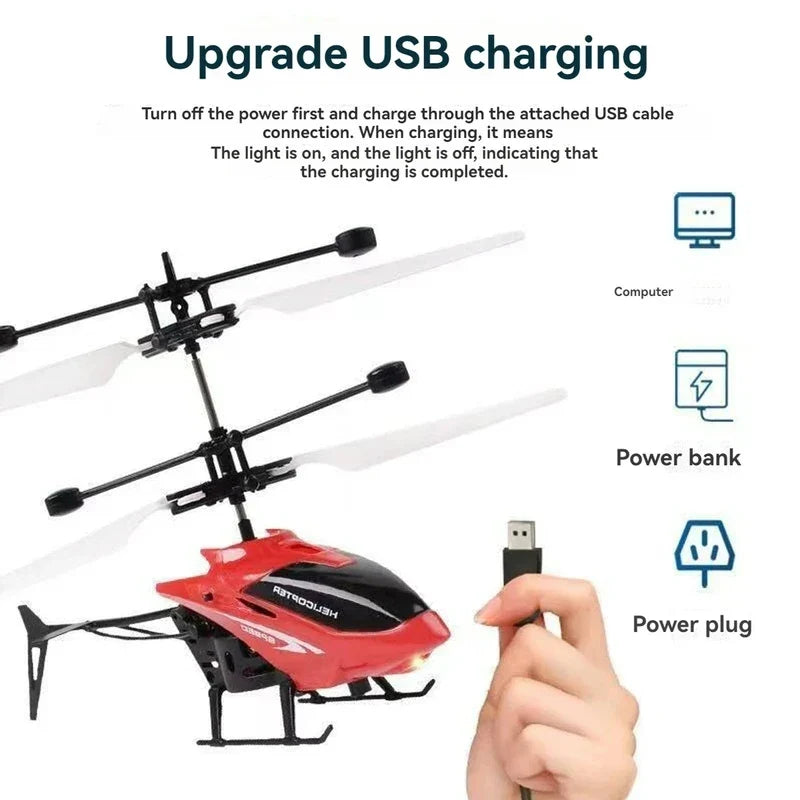 Rechargeable Mini RC Helicopter - Wireless Remote Control Infrared Induction Aircraft Toy for Kids