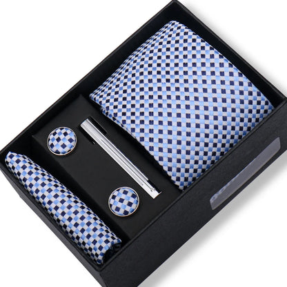Men’s Green Tie Gift Box Set - Premium Business Necktie with Hanky, Cufflinks & Tie Clip for Wedding Formal Wear