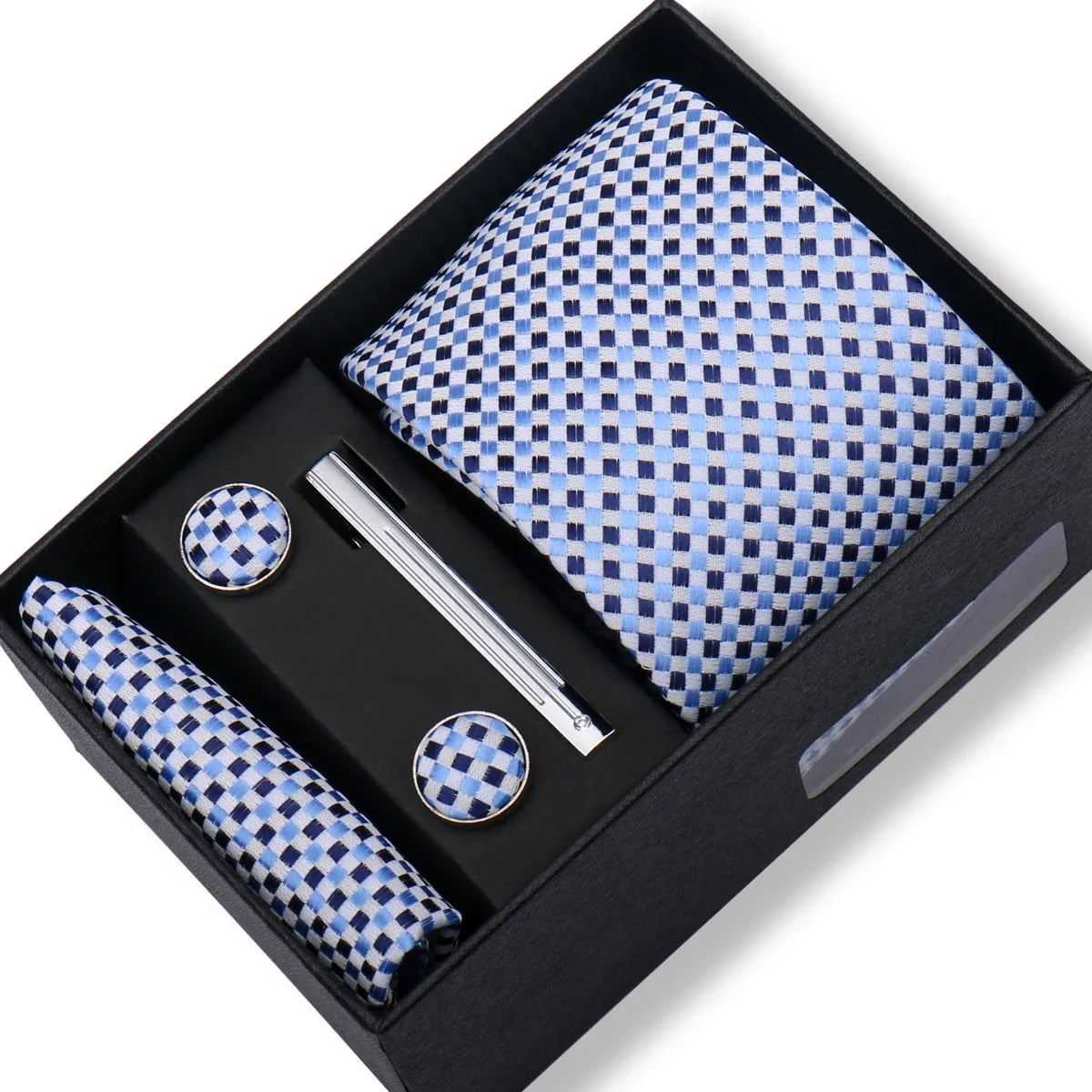 Men’s Green Business Tie Set - Premium Necktie with Hanky, Cufflinks & Tie Clip Gift Box for Wedding Formal Wear