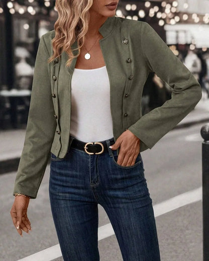 Vintage Women's Black Double-Breasted Jacket Coat – Casual Long-Sleeve Deerskin Fashion for Fall & Winter