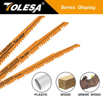 TOLESA 5PCS Reciprocating Saw Blades - 5/6TPI CRV Wood and PVC Cutting Pruning Blades for Sabre Saws