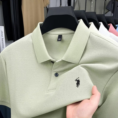 Men's 100% Cotton Luxury Polo Shirt - 2026 Summer Pony Embroidered Golf Casual Top