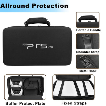 PS5 Pro Gaming Console Carrying Case - Large Capacity Organizer Bag with Shoulder Strap | Protective Storage Accessory